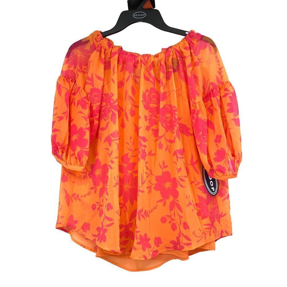 Scoop NYC chiffon top size M 1743 short sleeve Tie neck Lined NWT